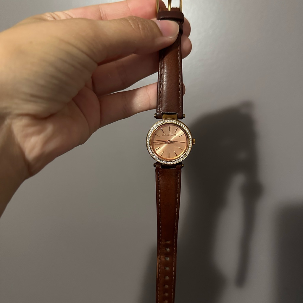 Michael Kors Brown Leather Strap Watch With Rose Gold Dial